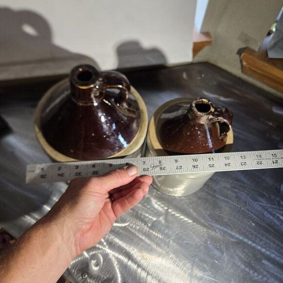 2 Antique Primitive Stoneware Pottery Crock Jug / Whiskey Moon shine - Picture 8 of 9